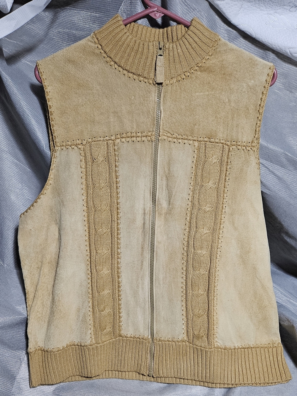 Vintage Designers Studio Originals Suede Leather, Cable Knit Full-Zip Vest (Rrh)